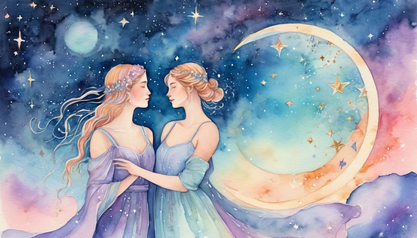 Libra and Scorpio compatibility watercolor illustration
