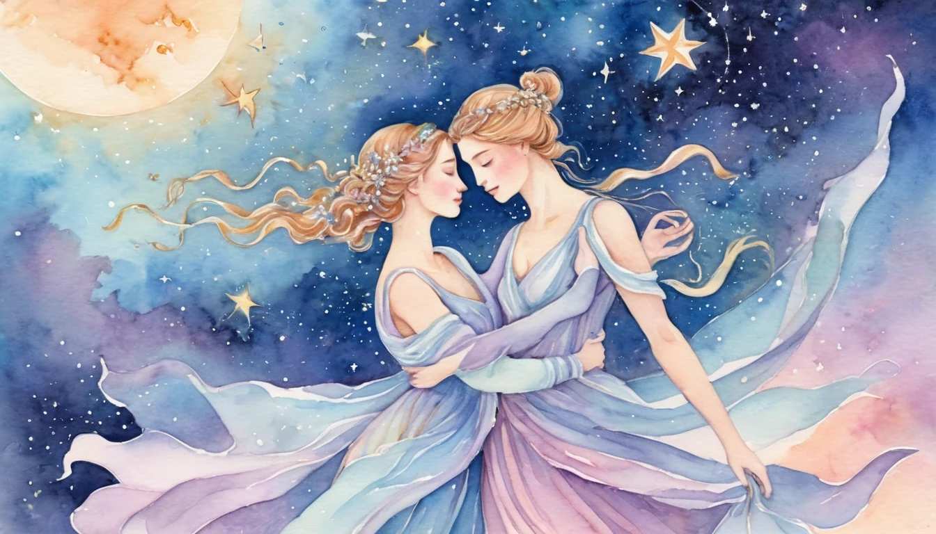 Virgo and Sagittarius compatibility watercolor illustration