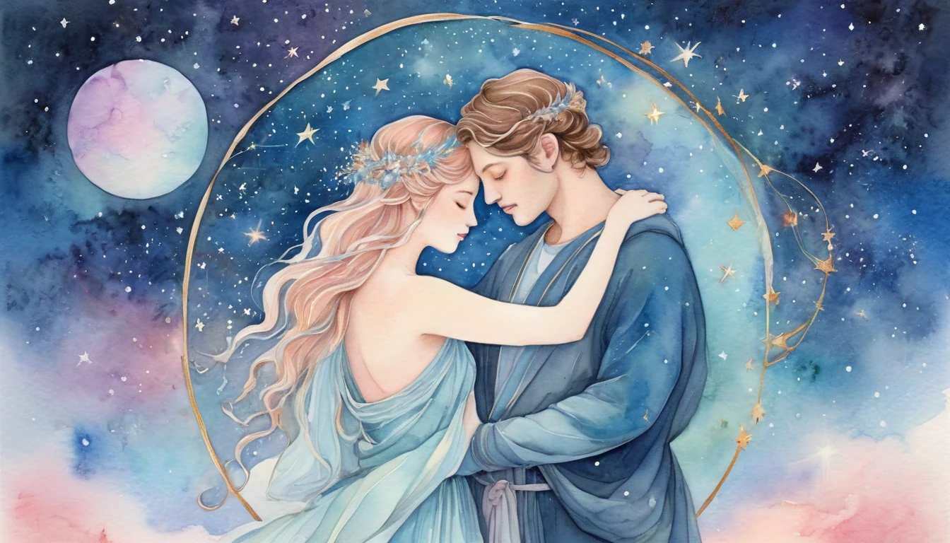 Taurus and Virgo compatibility watercolor illustration