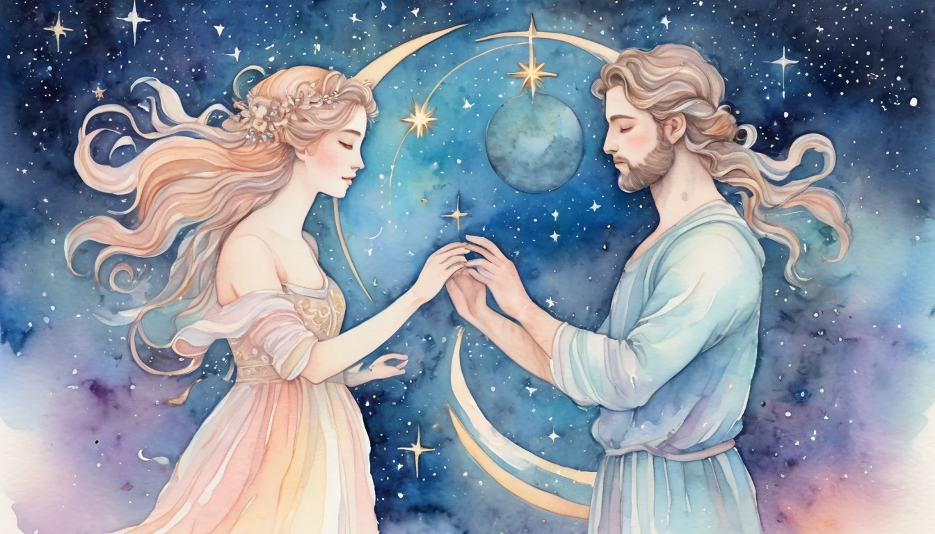 Aries and Leo compatibility watercolor illustration