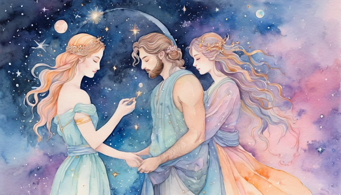 Leo and Scorpio compatibility watercolor illustration