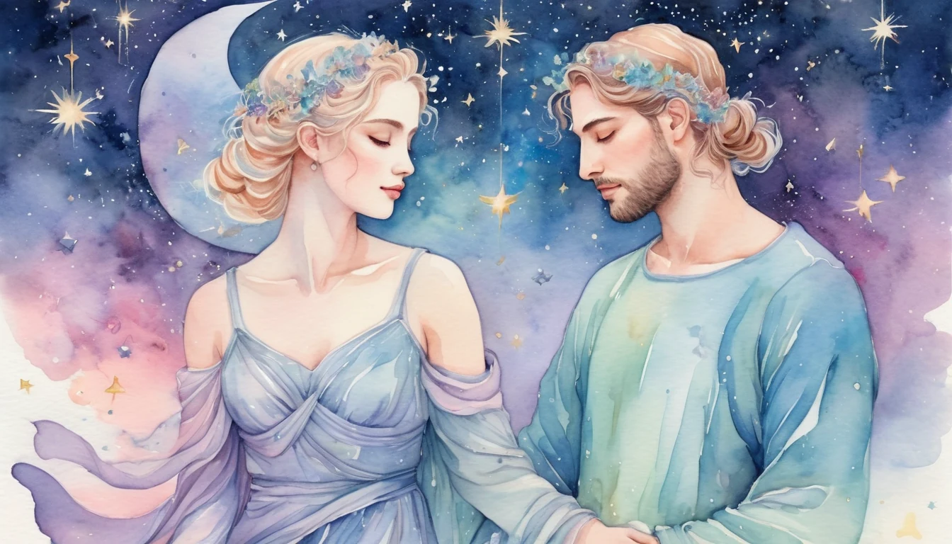 Aries and Libra compatibility watercolor illustration