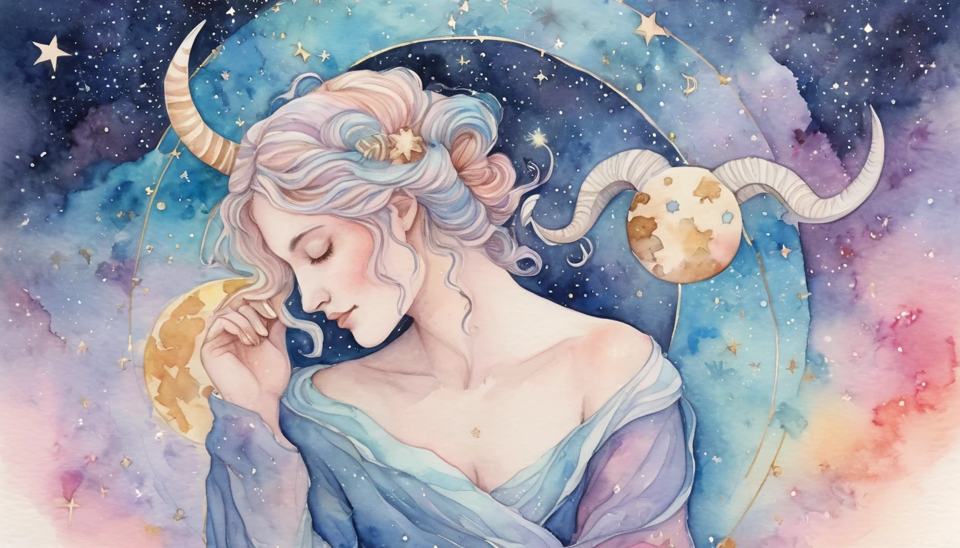 Aries and Taurus compatibility watercolor illustration