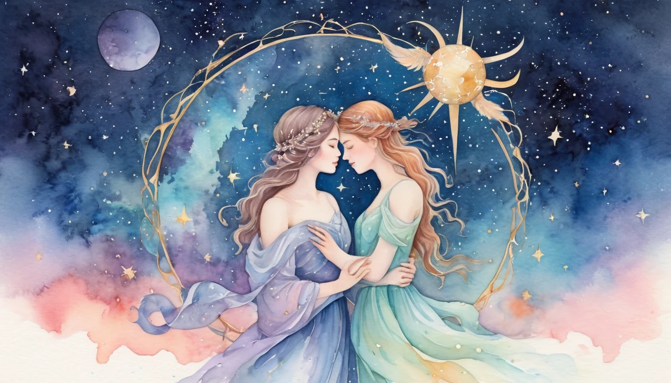 Scorpio and Capricorn compatibility watercolor illustration