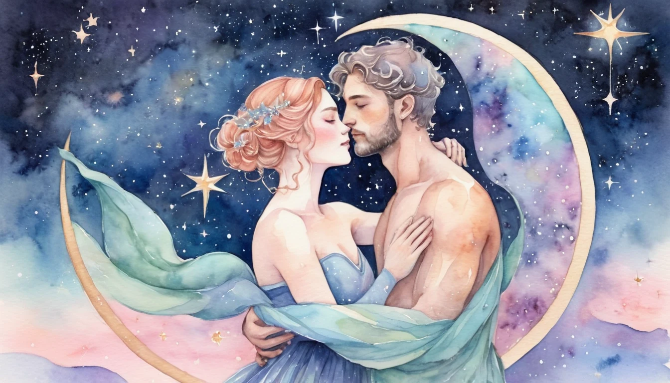 Taurus and Cancer compatibility watercolor illustration