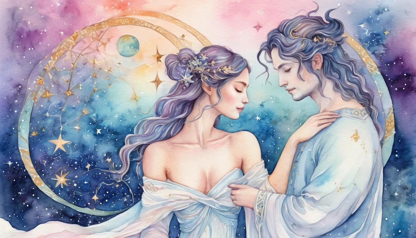 Taurus and Capricorn compatibility watercolor illustration