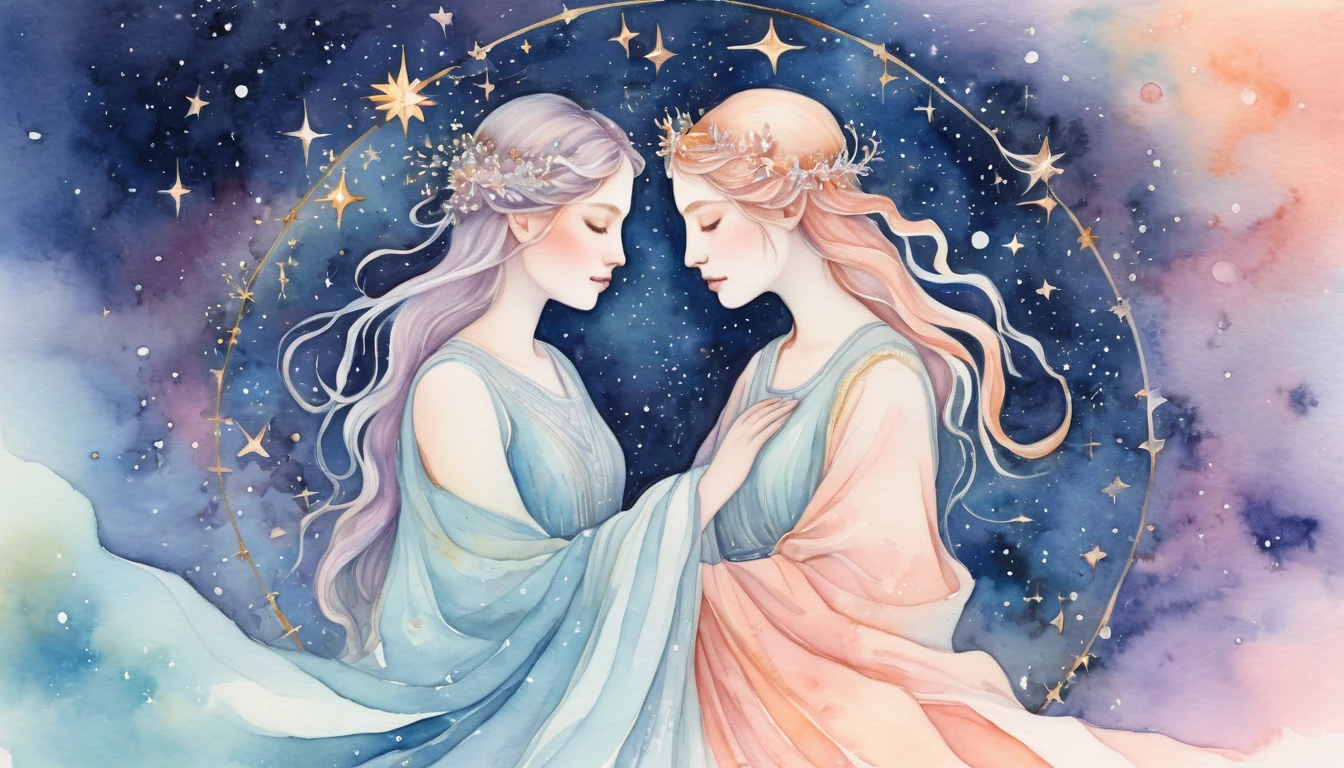 Virgo and Capricorn compatibility watercolor illustration
