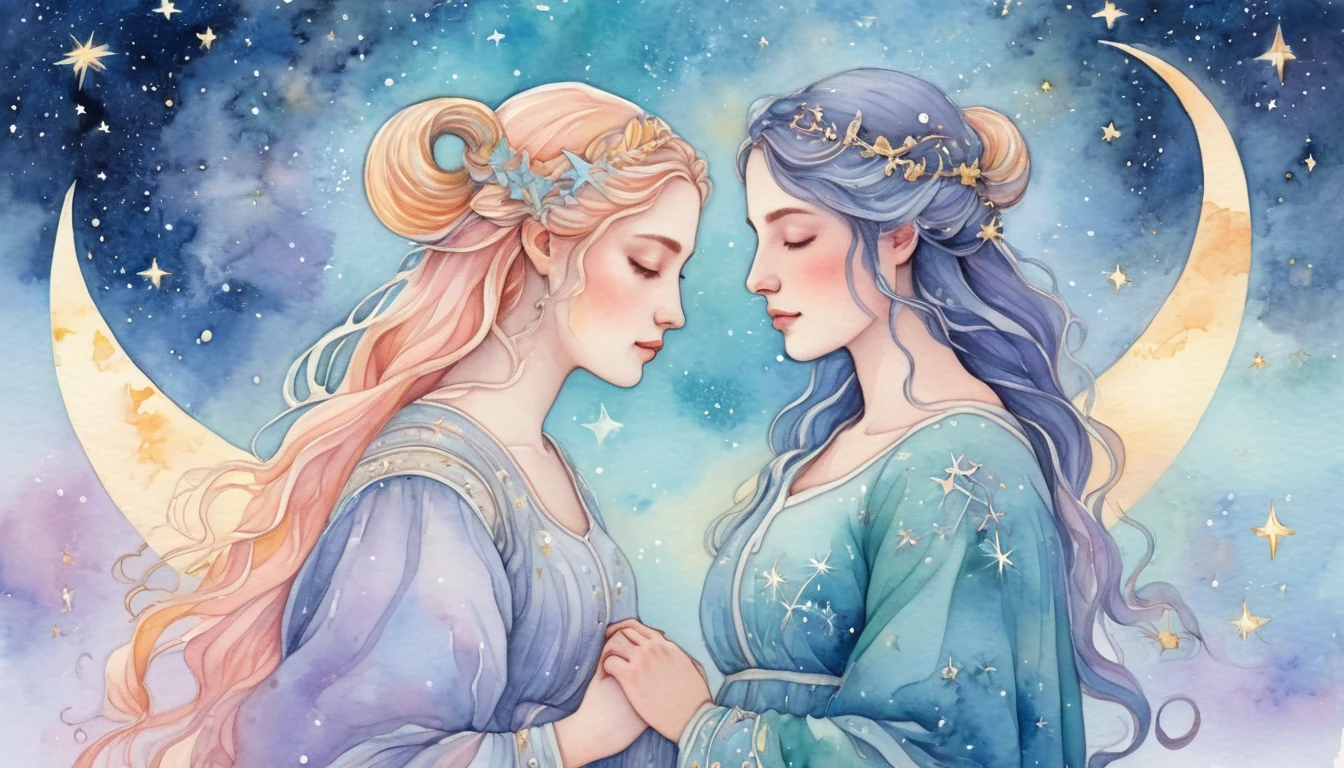 Aries and Virgo compatibility watercolor illustration