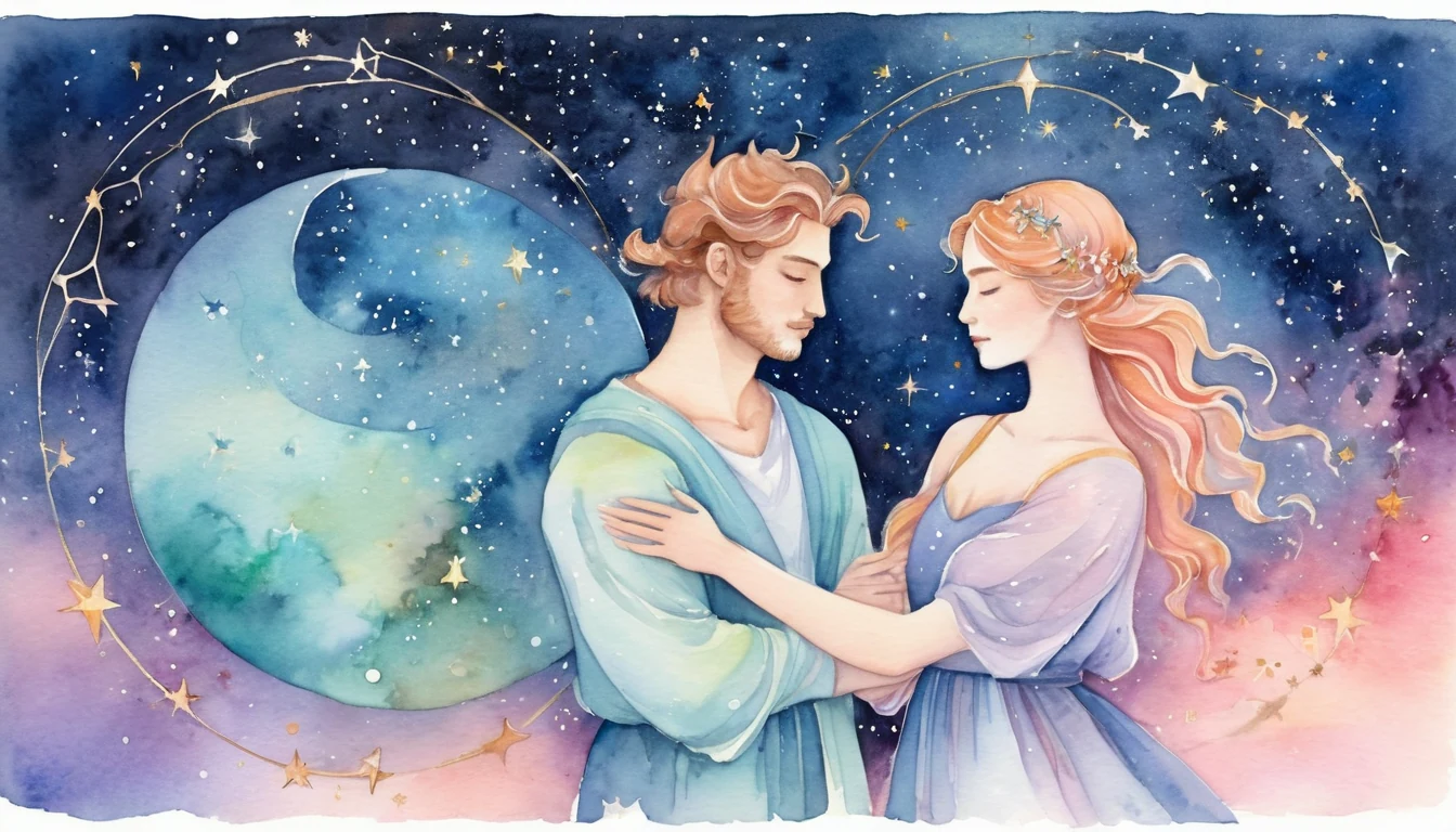 Taurus and Scorpio compatibility watercolor illustration