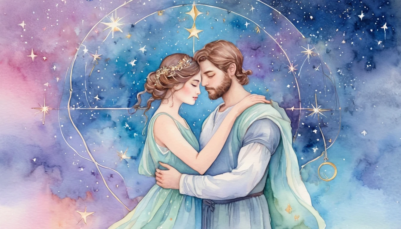 Sagittarius and Scorpio compatibility watercolor illustration