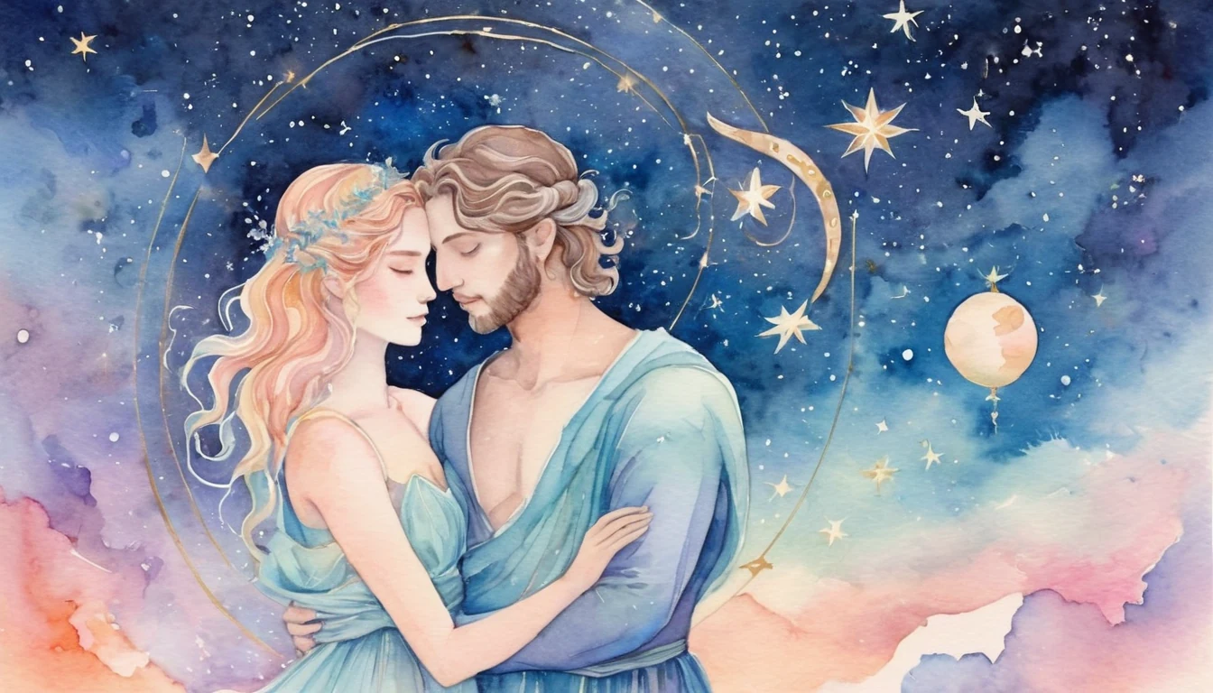 Sagittarius and Capricorn compatibility watercolor illustration