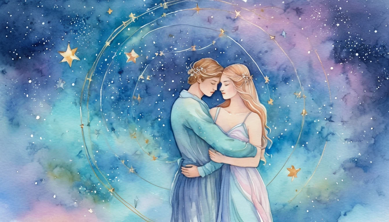 Sagittarius and Aquarius compatibility watercolor illustration