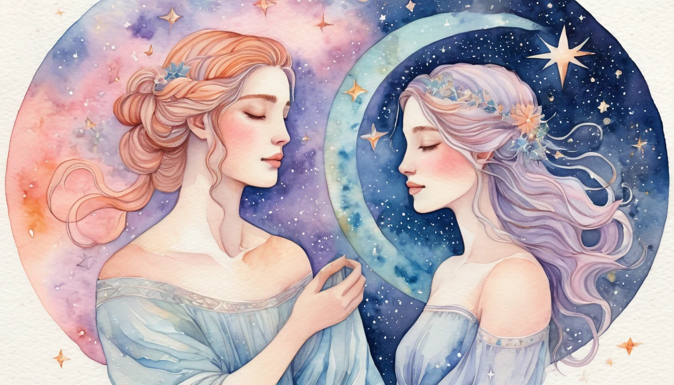 Leo and Virgo compatibility watercolor illustration