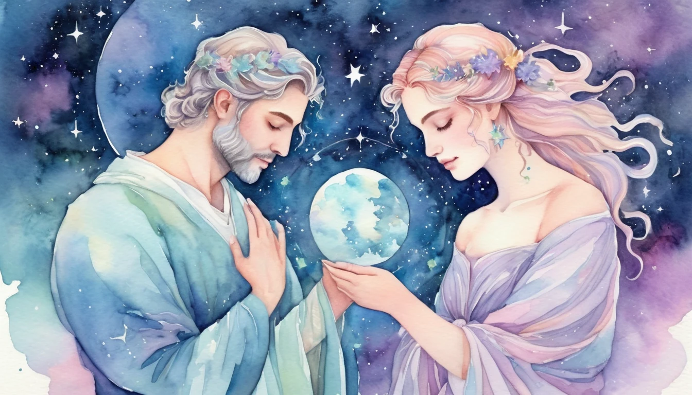 Taurus and Libra compatibility watercolor illustration