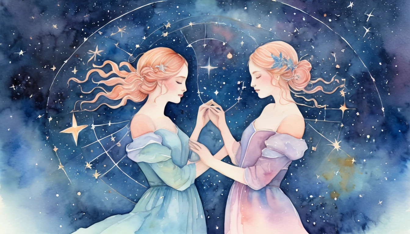 Cancer and Leo compatibility watercolor illustration