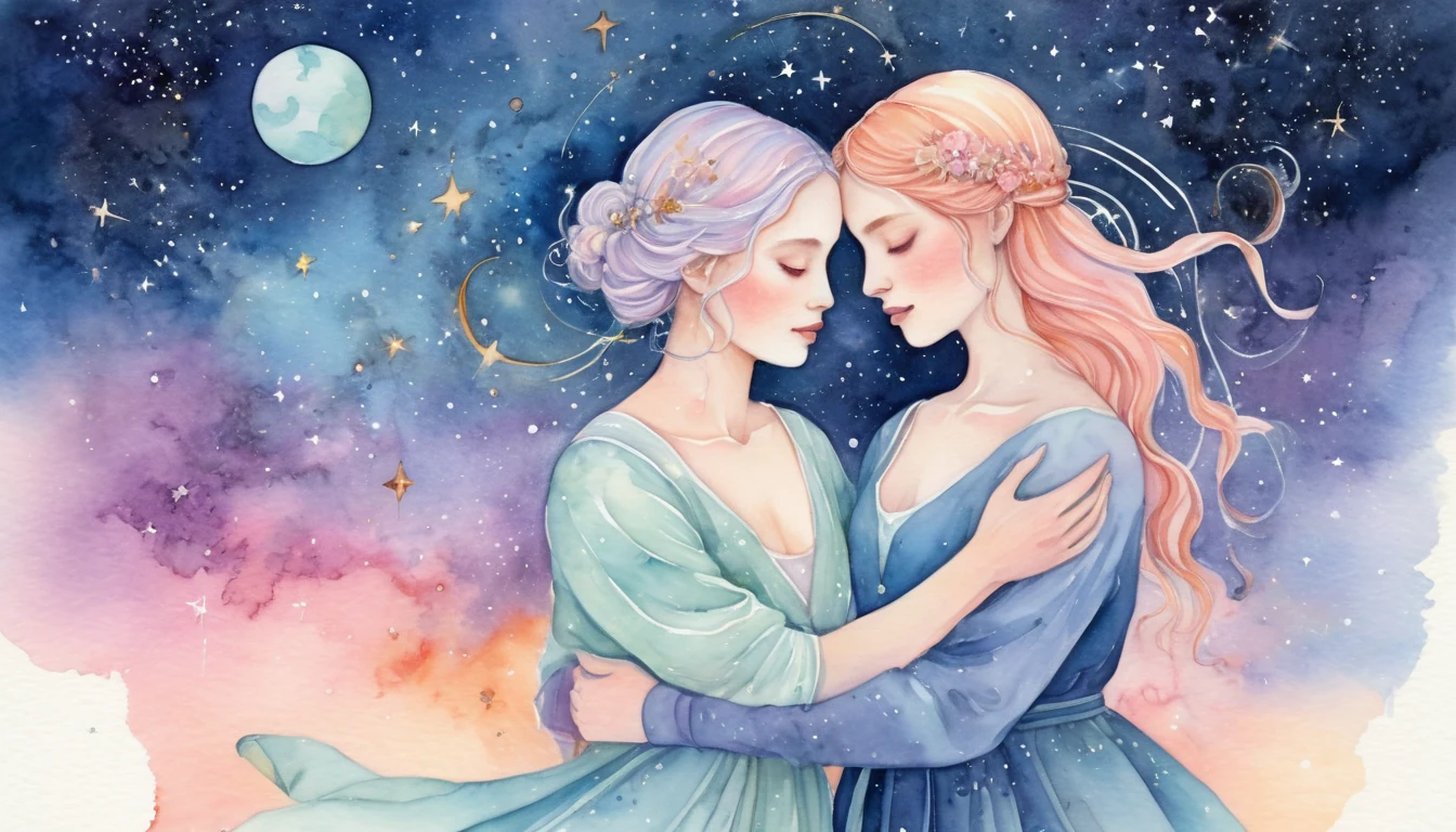 Cancer and Scorpio compatibility watercolor illustration