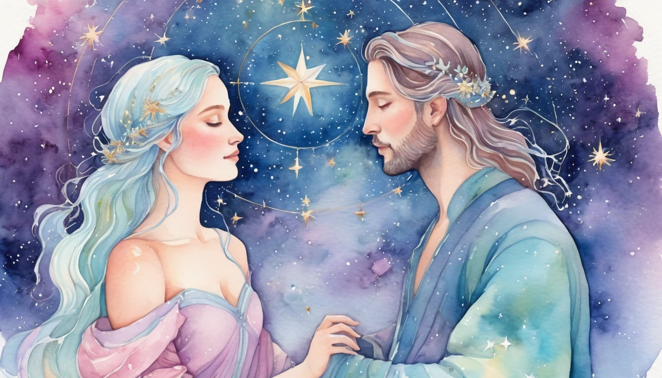 Cancer and Libra compatibility watercolor illustration