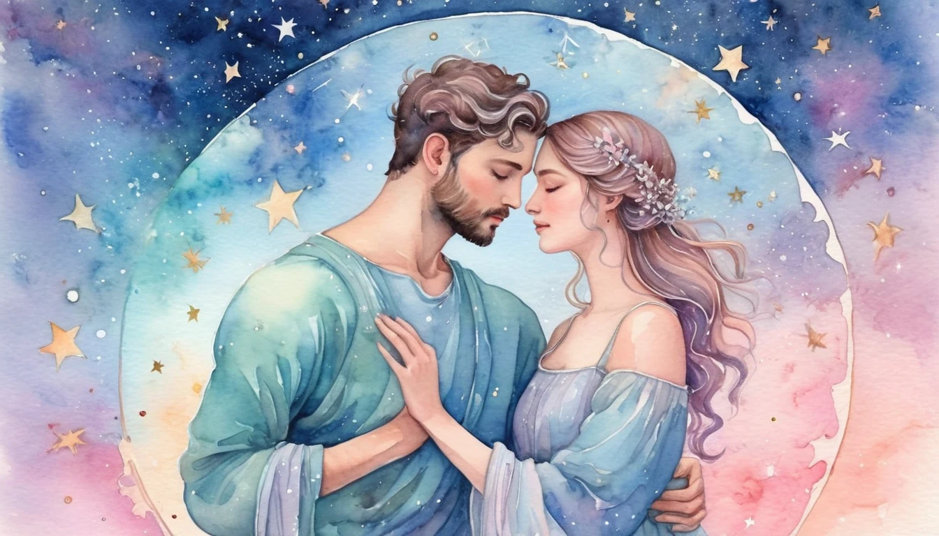 Cancer and Sagittarius compatibility watercolor illustration